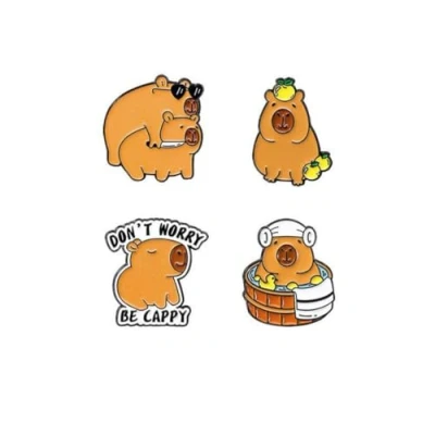 Image of sunruchao 4pcs Animal Capybara Brooch Pin Cartoon Alloy Badge Capibala Water Dolphin Cute Schoolbag Decoration Lapel Collar Jewelry Accessories