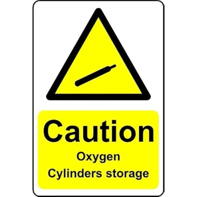 Image of Caution Oxygen cylinders Storage Safety Sign Self Adhesive Sticker (300mm x 200mm)