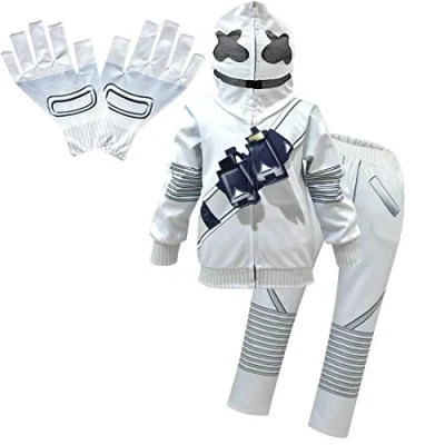 Image of dgfstmd Kids Tracksuits DJ Smiley Face Mask Funny Halloween Cosplay Costume Clothes Set (style1, 150(140 150cm))