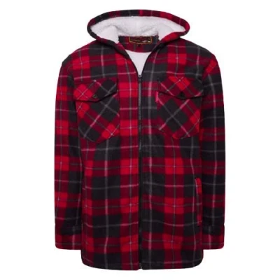Image of High Mount Unisex/Men&#039;s Fleece Naxter Sherpa Fur Lined Lumberjack Check Hoodie (Red, 2XL)