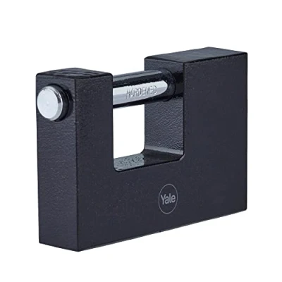Image of Yale Iron Shutter Padlock 90mm Black Hardened Steel shackle Outdoor use