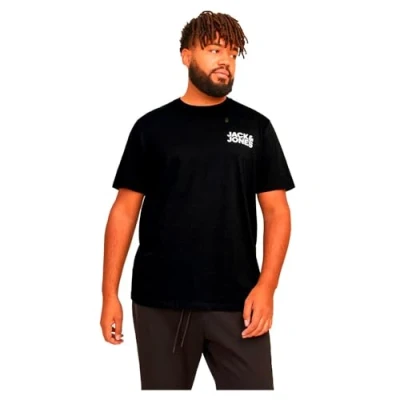 Image of JACK&amp;JONES PLUS Men&#039;s Jjecorp Logo Tee SS O Neck Noos Pls T Shirt, Black/Detail:Small Print/Black, 4XL