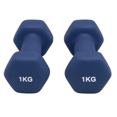 Image of Neoprene Dumbbells Weights Iron Hand Pair Aerobic Workout Fitness Home Gym Comfortable To Hold and Soft on Floors Excellent Accessories For Toning Strength Workouts (Blue, 1kg Pair)