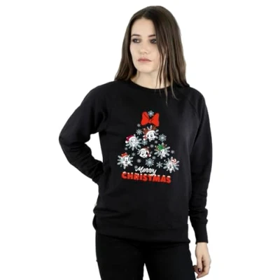 Image of Disney Women&#039;s Mickey Mouse and Friends Christmas Tree Sweatshirt Black Large