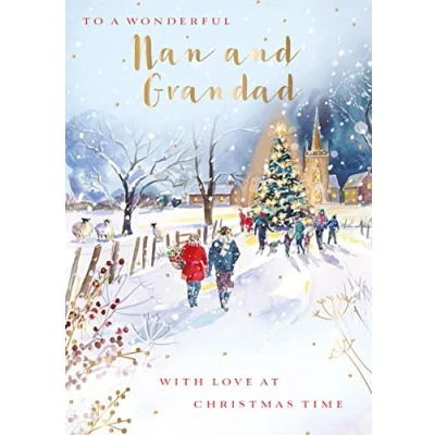 Image of To A Wonderful Nan &amp; Grandad With Love At Christmas Card Xmas Greeting Cards X13953GHW