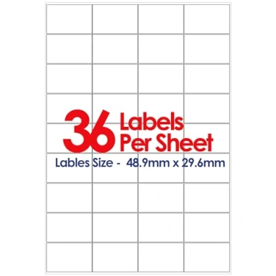 Image of YUNJU A4 Self Adhesive Address Labels, 36 Label Per Sheet, 20 Sheets, (48.9 x 29.6mm) 720 Labels