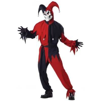 Image of California Costumes 22ACC00746MD Evil Jester Scary Adult Sized Costume, San Motif, Red, M