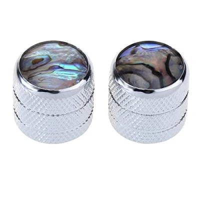 Image of Musiclily Pro Metal Metric Size Push on Abalone Top Dome Knobs for Telecaster Electric Guitar or Bass, Chrome (Set of 2)