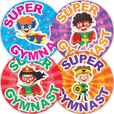 Image of Stone Melon Reward Stickers 144 Gymnastics Super Hero 30mm Round Awards Nursery School Teachers Parents Children Kids