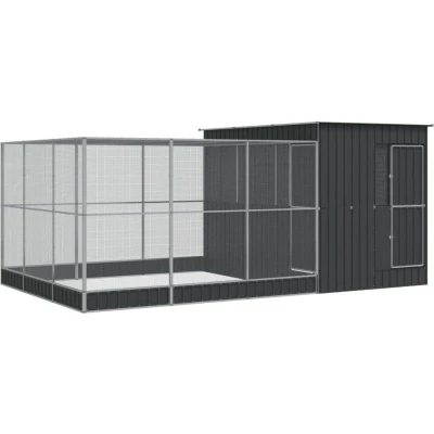 Image of vidaXL Large Aviary with Extension Walk In Bird Cage/Chicken Run Coop Galvanised Steel 497 x 303 216 cm Silver/Anthracite