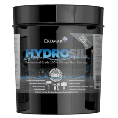 Image of CROMAR HYDROSIL Professional Grade Silicone Roof Coating Solvent Based Single Component UV Resistant Liquid Superior Adhesion &amp; Long Lasting Protection Grey 3.78L