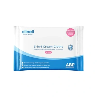 Image of CONTIPLAN Incontinence Cleansing Cloths with Barrier Cream 40 Packs of 8 (320 Cloths) All in One Wipes Cleanses, Soothes and Moisturises White