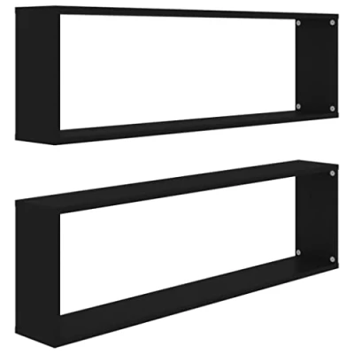 Image of vidaXL 2x Wall Cube Shelves Home Living Room Bedroom Furniture Set Ledges Storage Hanging Floating Shelf Unit Organiser Chipboard Black