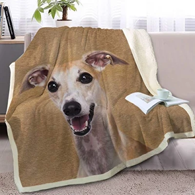 Image of BlessLiving Cute Whippet Throw Soft Blanket Sherpa Fleece Lined Pet and Dog Lovers Home Blankets Travel/Single (130x150cm)