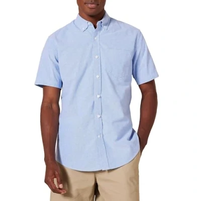Image of Amazon Essentials Men&#039;s Regular Fit Short Sleeve Pocket Oxford Shirt, Blue, XL