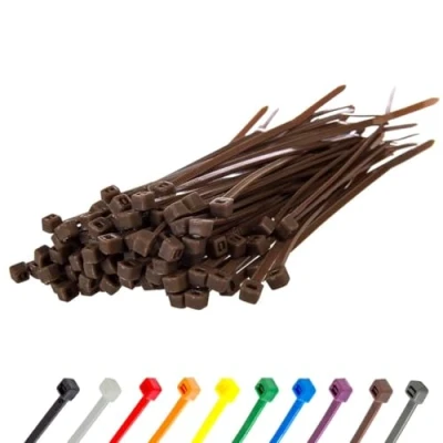 Image of Gocableties Brown Cable Ties, 200mm x 2.5mm, Pack of 100, 8 Premium Nylon Zip Multi Purpose Plastic Tie Wraps, Secure Self Locking Mechanism, for Home, Garden, Office and DIY