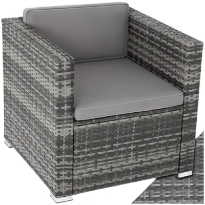 Image of TecTake® Cosy Rattan Garden Armchair, UV Resistant Poly Rattan, Steel Frame, Removable Water Repellent Washable Covers, Easy Clean Single Sofa Chair for Patio, Conservatory, Summer House grey