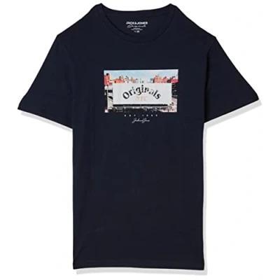Image of JACK &amp; JONES Men&#039;s Jcobooster Tee Ss Crew Neck Apr 23 T Shirt, Blazer Navy, L