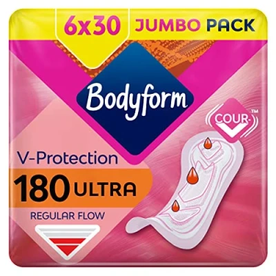 Image of Bodyform Ultra Normal Sanitary Towels, 180 (30 X 6 Packs) Period Pads, SecureFit Leakage Protection, Breathable Top Layer