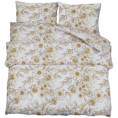 Image of vidaXL Duvet Cover Set White and Brown 135x200 cm Cotton