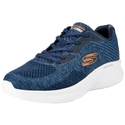 Image of Skechers Men&#039;s Skech LITE PRO FAREGROVE Trainers, Navy Circular Knit/Synthetic/Orange Trim, 7 UK