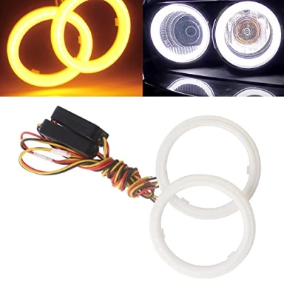 Image of Qasim 1Pair COB LED 70mm Angel Eyes 12V DC with Cotton Cover Halo Rings Angelic Car Lights Auto White+Amber Dual Color