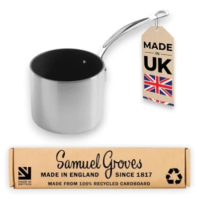 Image of Samuel Groves Classic Non Stick Stainless Steel Triply 14cm Straight Sided Milkpan
