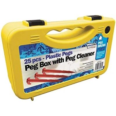 Image of Leisurewize Plastic Camping Peg Box Set 25 Pieces w/Peg Cleaner Tent Ties Caravanning (LWACC202)