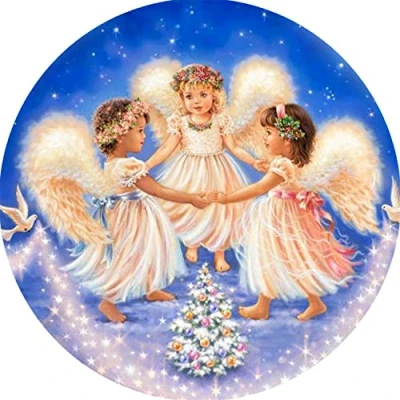 Image of OWN4B Cross Stitch Kits Stamped, Three Cute Little Angels Printed Pattern 11CT 14.2x14.2 inch DIY Embroidery Kit (Angel)