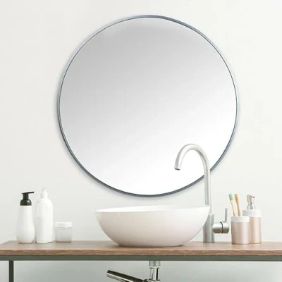 Image of DEENZ Round Grey Wall Mirror Metal Frame Industrial Living Room Bathroom Hallway 60Cm