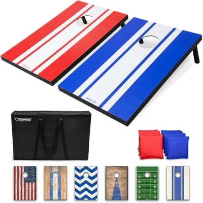 Image of GoSports 4 x 2 ft Rustic Design Cornhole Game Set, Includes Two Boards, 8 Bean Bags, and Carry Case