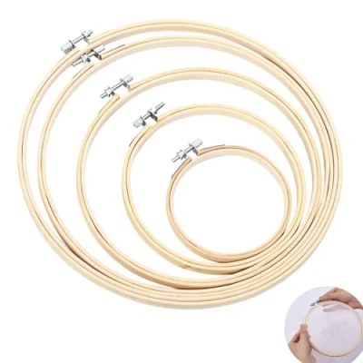 Image of 5 Pcs Embroidery Hoops Set 13, 15, 19, 25, 30cm Round Bamboo Circle Cross Stitch Large Rings for DIY Art Craft Sewing Wreaths Decoration