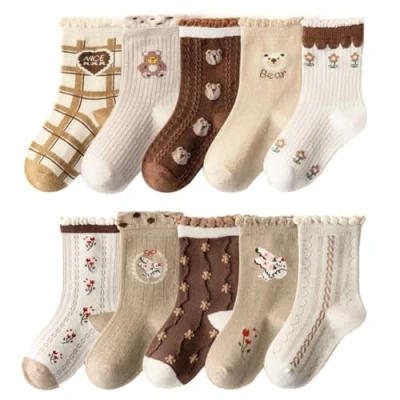 Image of FedMois 10 Pairs Cotton Crew Socks Winter for Kids, bear and pigeon, 5 7 Years