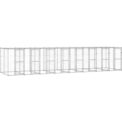 Image of vidaXL Outdoor Dog Kennel Galvanised Steel with Roof 19.36 m²