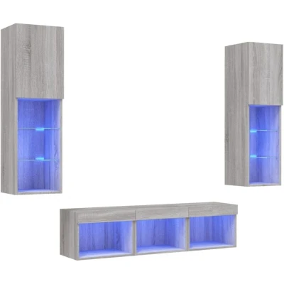 Image of 5 Piece tv Wall Units with led Grey Sonoma Engineered Wood Vidaxl