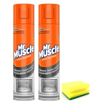 Image of Mr Muscle Oven Cleaner Spray (2X 300 ML) BBQ Degreaser for Tough Grease, Grime With Sponge (Pack of 2)