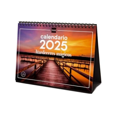 Image of Finocam Calendar Desktop Images to Write 2025 Month View January December (12 months) Magical sunsets Spanish
