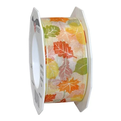 Image of Präsent Autumn Printed Ribbon Cream 20 m Roll 40 mm width