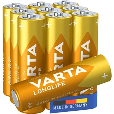 Image of VARTA Longlife AA Mignon LR06 Alkaline Batteries (10 pack) Made in Germany ideal for remote controls, radios, alarm clocks and