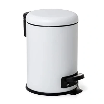 Image of TATAY Bathroom Trash Bin with Stainless Steel Pedal, 3L Capacity, Remvable Inner Case, Cushioned Drop Closure, BPA Free, White. Measures 17,5 x 22,5 25 cm.