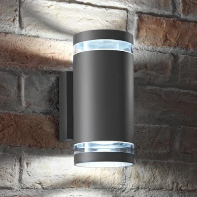 Image of Auraglow Indoor/Outdoor Double Up &amp; Down Wall Light Anthracite Grey Cool White LED Bulbs Included