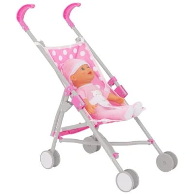Image of Dolly Tots Single Stroller Toy Dolls Buggy Baby Doll Pushchair Childrens Umbrella Fold Role Play Ages 2+