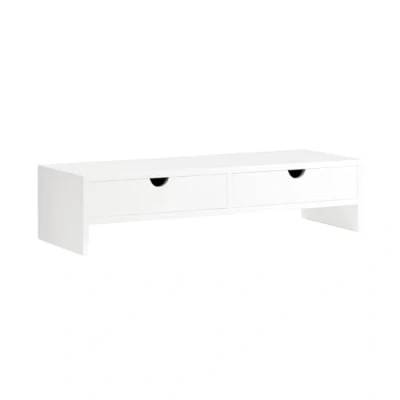 Image of SoBuy BBF02 WN, Monitor Stand Computer Screen Riser Desk Organizer with 2 Drawers, White and Natural