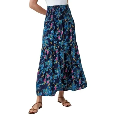 Image of Roman Womens Floral Shirred Tiered Multiway Skirt Dress Blue Size 14 UK