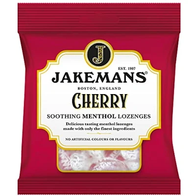 Image of Jakemans Cherry 73g Pack of 12 Soothing Menthol Lozenges Suitable For Vegetarians, Red