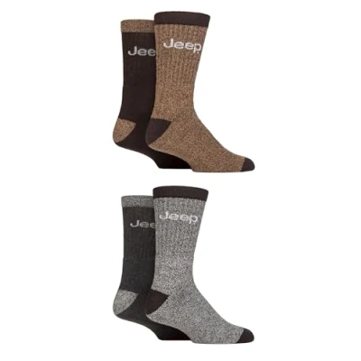 Image of Mens 4 Pair Jeep Marl Regenerated Cotton Boot Socks Brown / Earth 6 11
