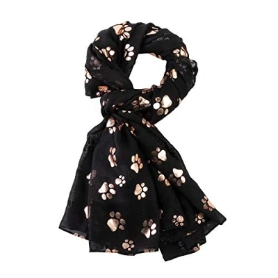 Image of London Scarfs Ladies Women&#039;s Fashion Gold Foil Cat Dog Pow Scarf For Pet Lover Mother Gift (Black)