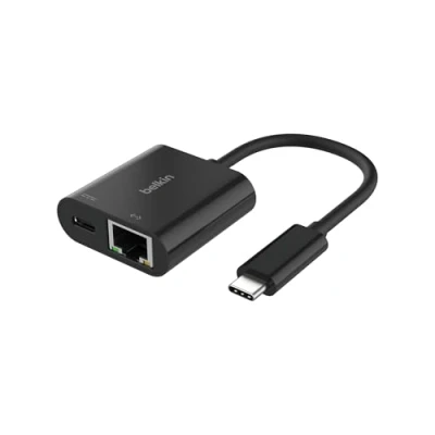 Image of Belkin Connect USB C to Ethernet + Charge Adapter 100W w/Gigabit Port and [10/100/1000] Mbps for Fast Internet Connection Compatible with iPhone 16, 15, Galaxy S24 &amp; More