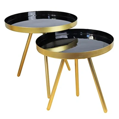 Image of ASPECT Ava Round Metal Nest Of 2 Table (Black/Gold)