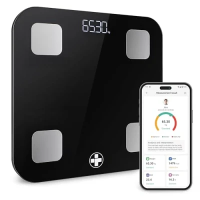Image of Reliance Medical Smart BMI Scale, Bluetooth Digital Body Fat Scale with LED Display, Accurate Weight Tracking, Ultra Slim, Bathroom Syncs Fitness Apps, Size L 28cm x W D 2.4cm